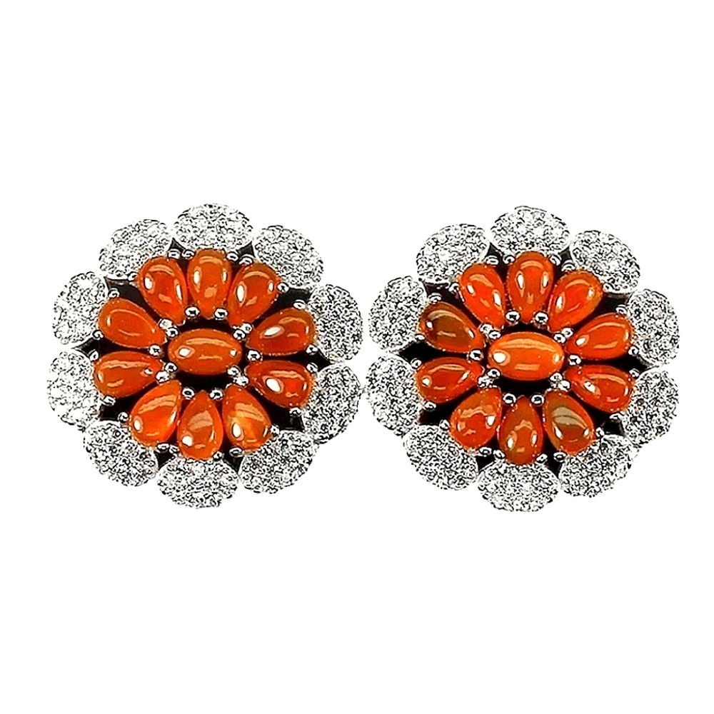 Clarity Enhanced Natural Orange Opal‎ 5x3mm 925 Sterling Silver Earrings